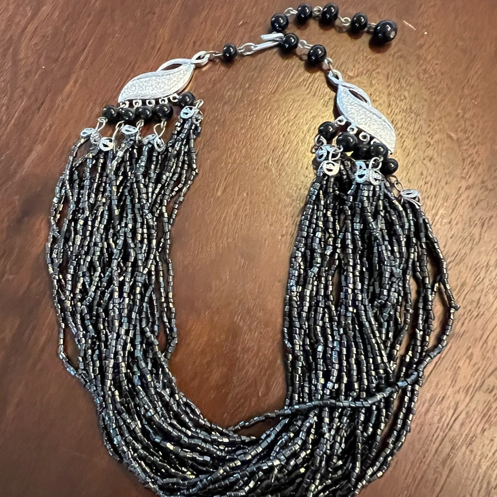 Elegant Vintage Black Seed Bead Twist Necklace